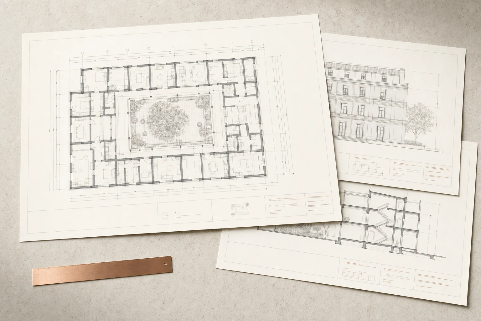 Coordinated floor plans, elevations and sections